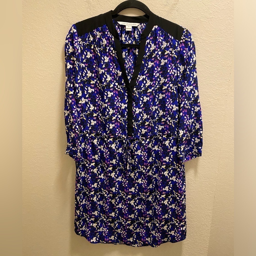 Diane Von Furstenberg Silk Animal Print Multicolor Mini Dress Size 6